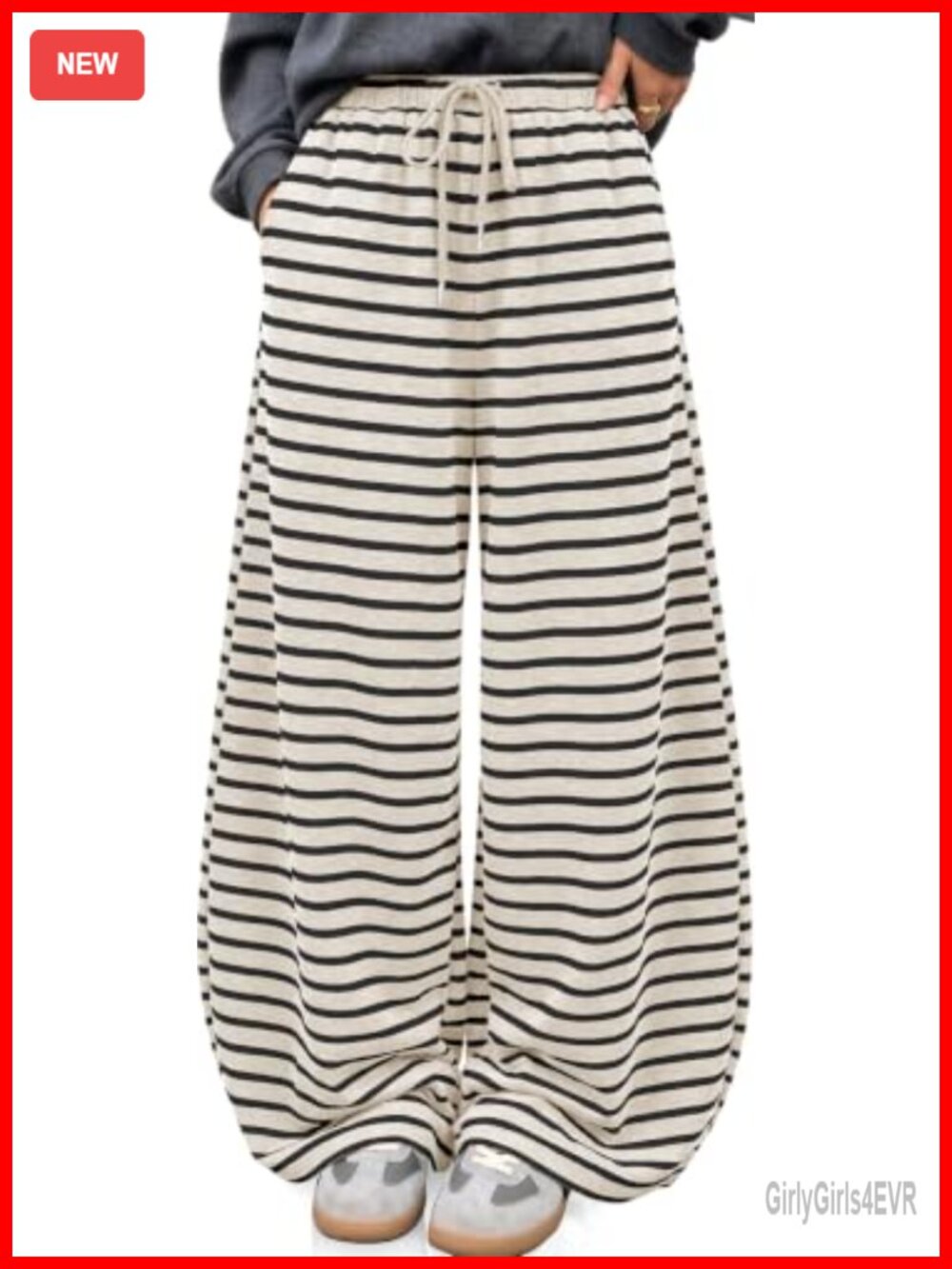 Women's Striped Barrel Pants Wide Leg Knit Lounge Pants Relaxed